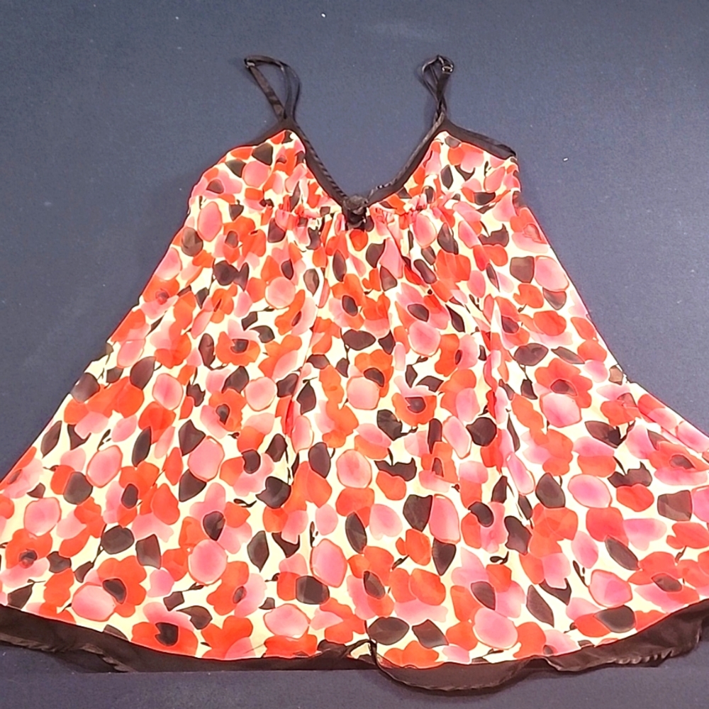Oscar de la Renta Vintage baby doll chemise Abstract Floral Pink Rosettes